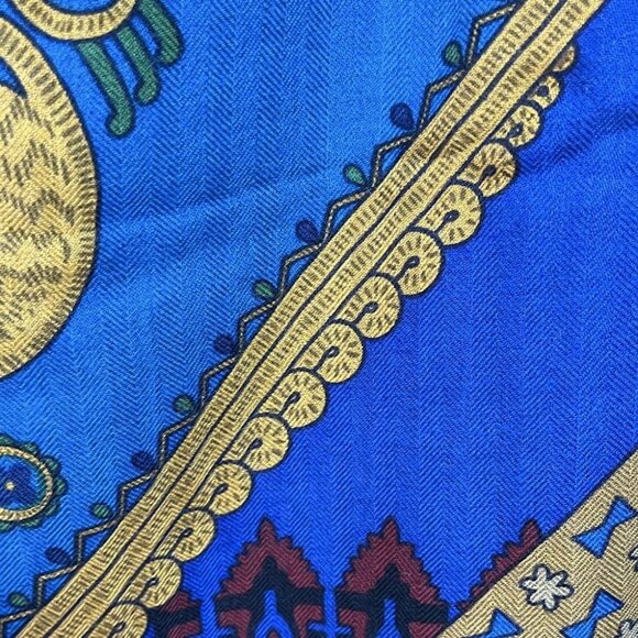 HERMES Carrejean/Shawl Carre 140 - Blue Beige Multi Cashmere Silk Scarf - Picture 5 of 5